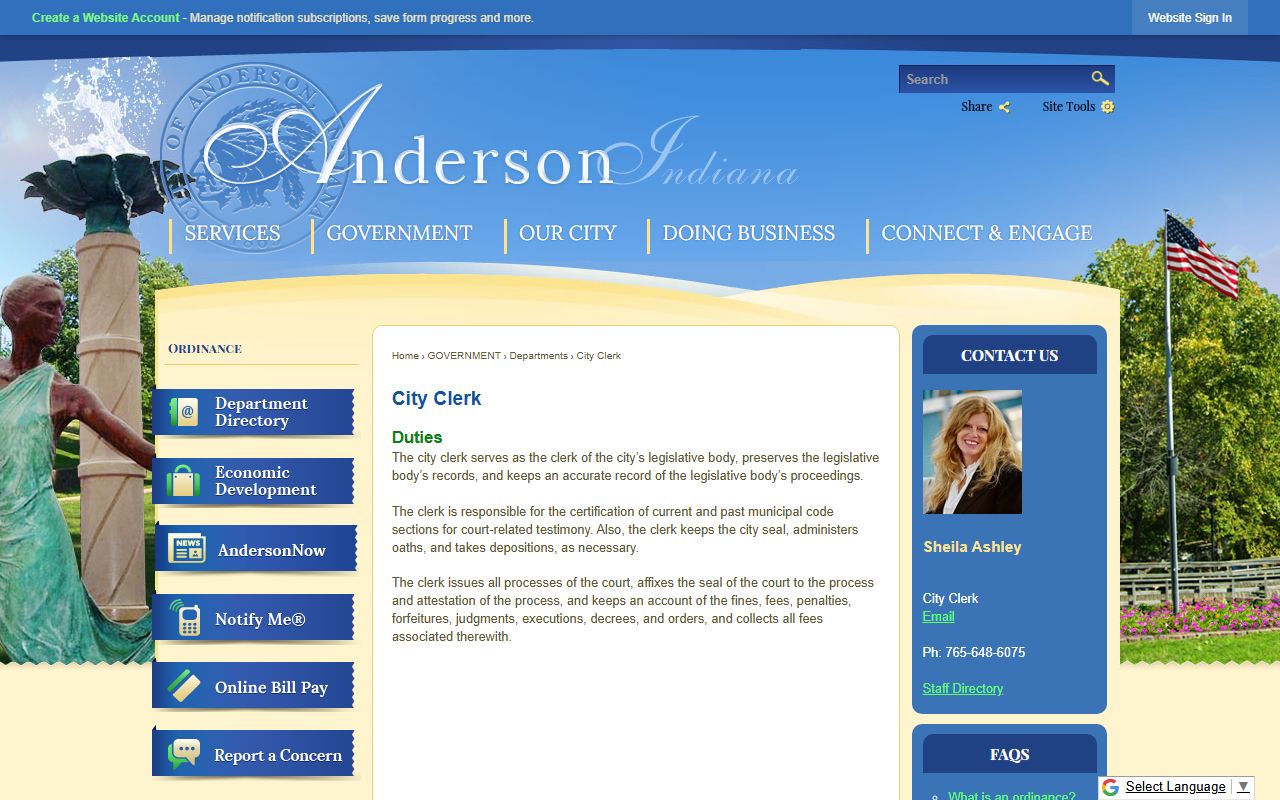 Anderson city clerk office Anderson Indiana unclaimed money