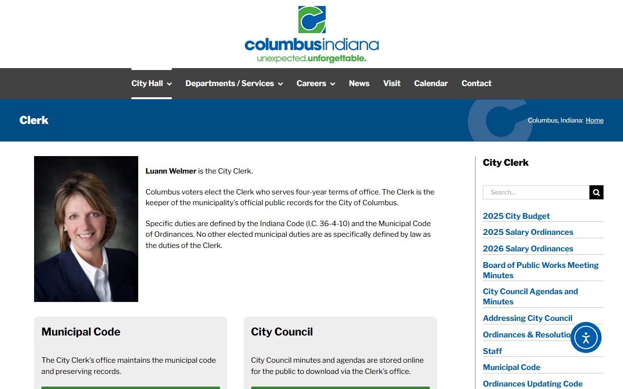 Columbus Indiana Clerk-Treasurer page for Columbus unclaimed money