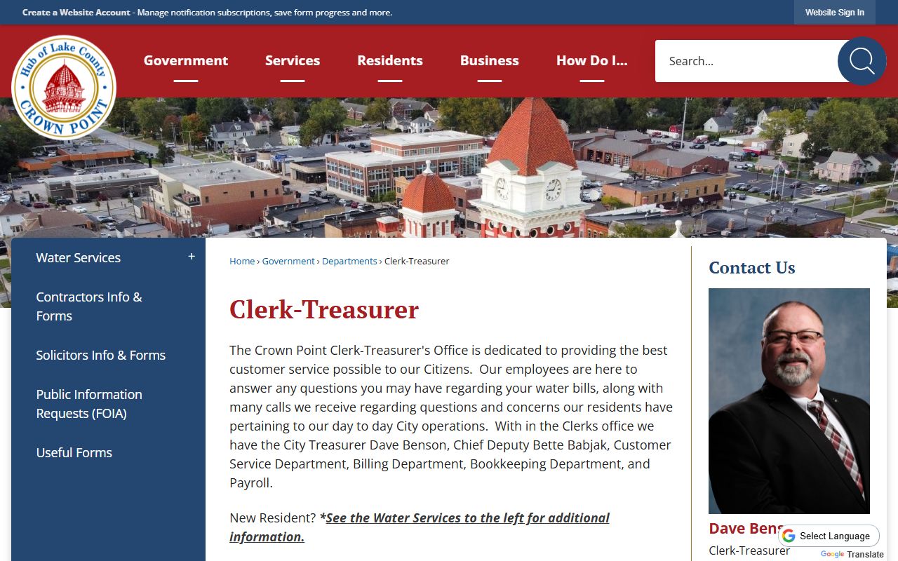 Crown Point Clerk-Treasurer page for Crown Point unclaimed money