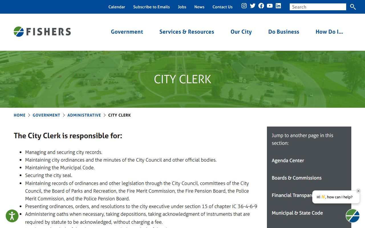 Fishers City Clerk page for Fishers unclaimed money