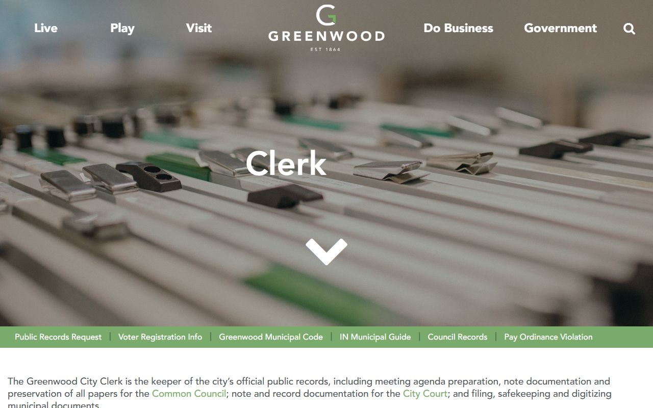 Greenwood City Clerk page for Greenwood unclaimed money