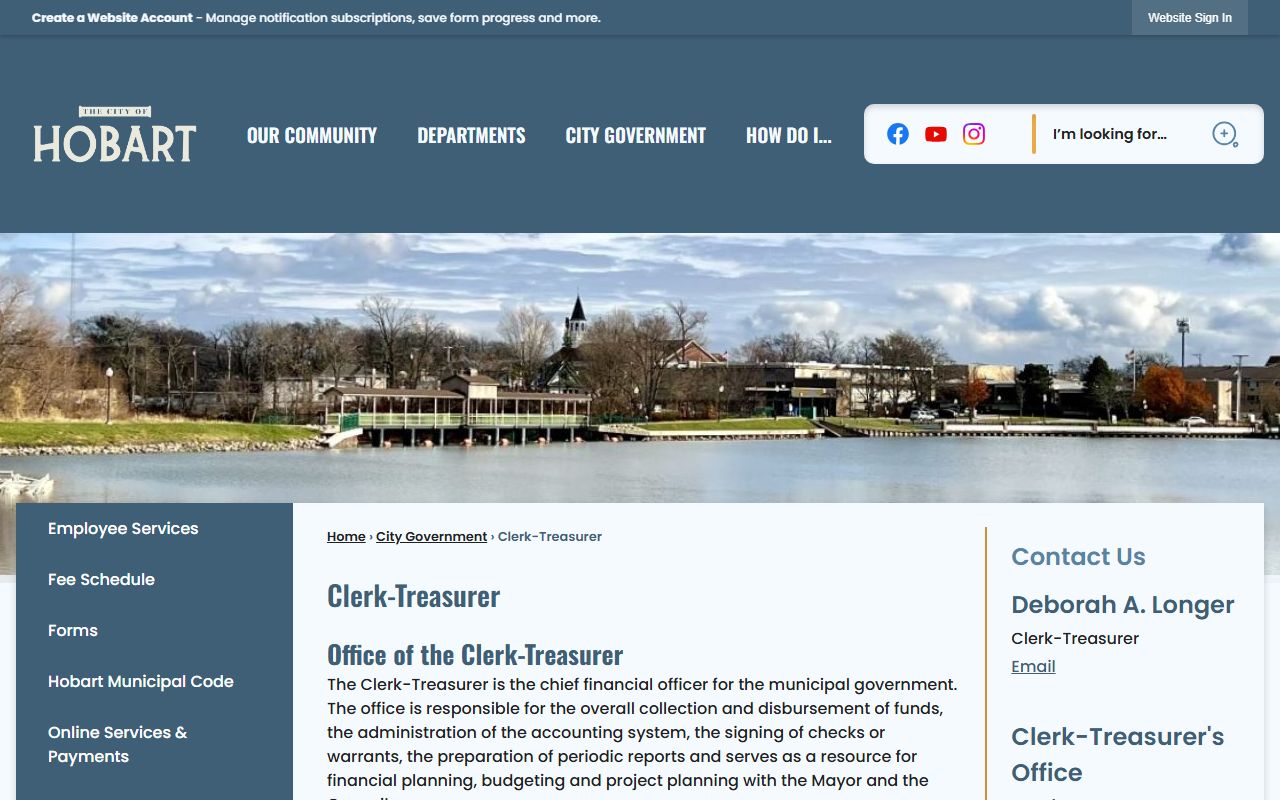 Hobart Clerk-Treasurer page for Hobart unclaimed money