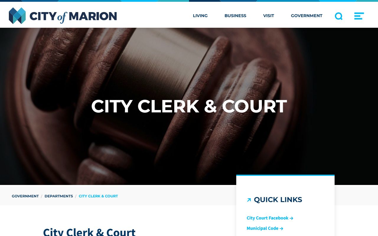 Marion Indiana City Clerk-Court page for unclaimed money contact information