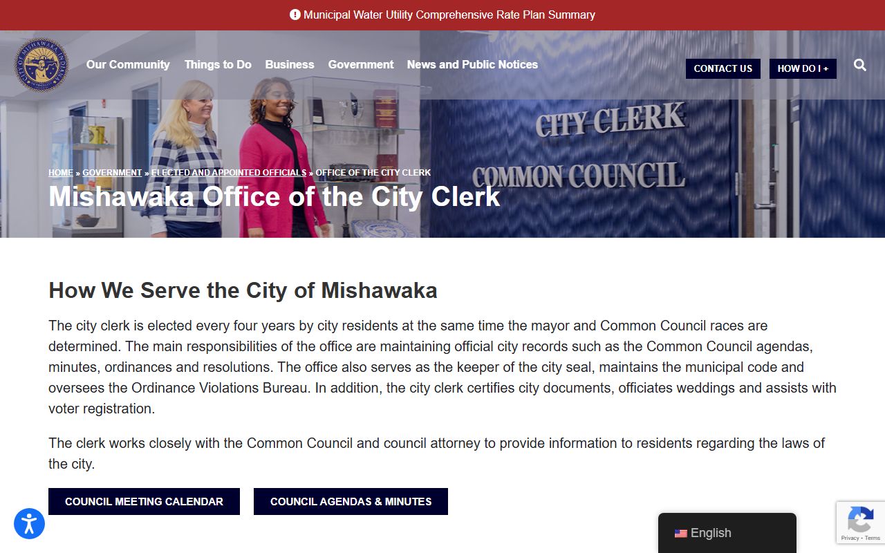 Mishawaka City Clerk page for unclaimed money contact information