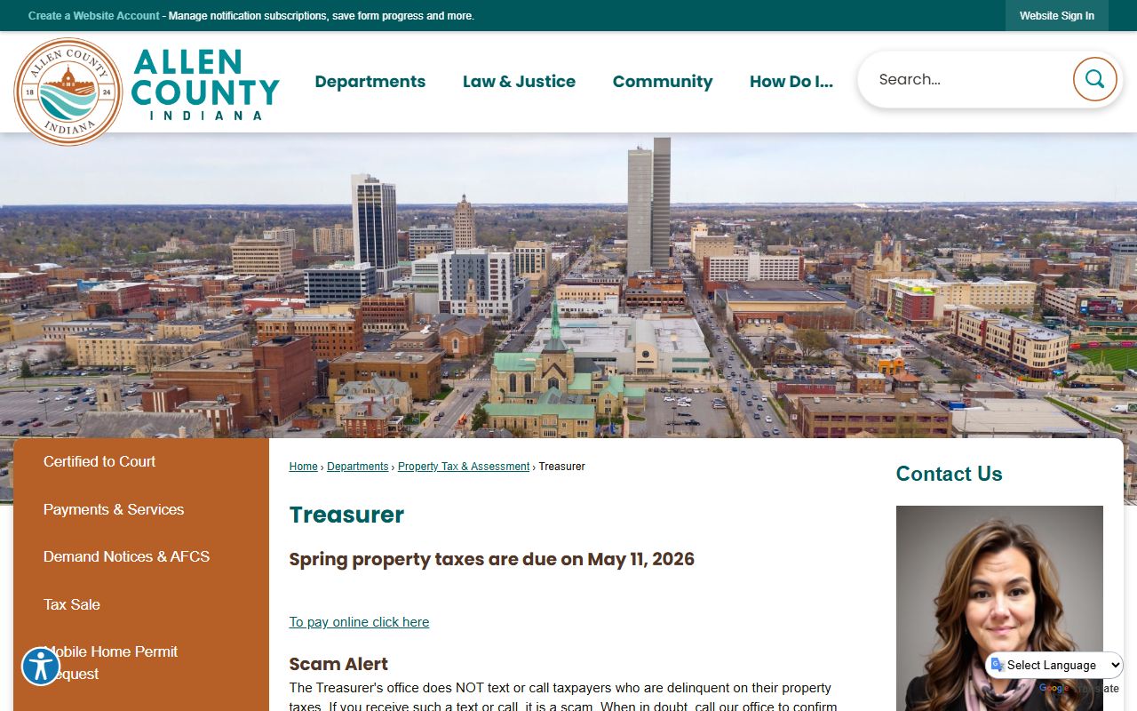 Allen County Treasurer office website for unclaimed money in Allen County