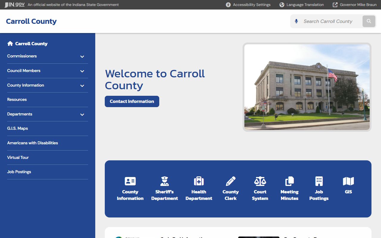 Carroll County Indiana government page for unclaimed money resources
