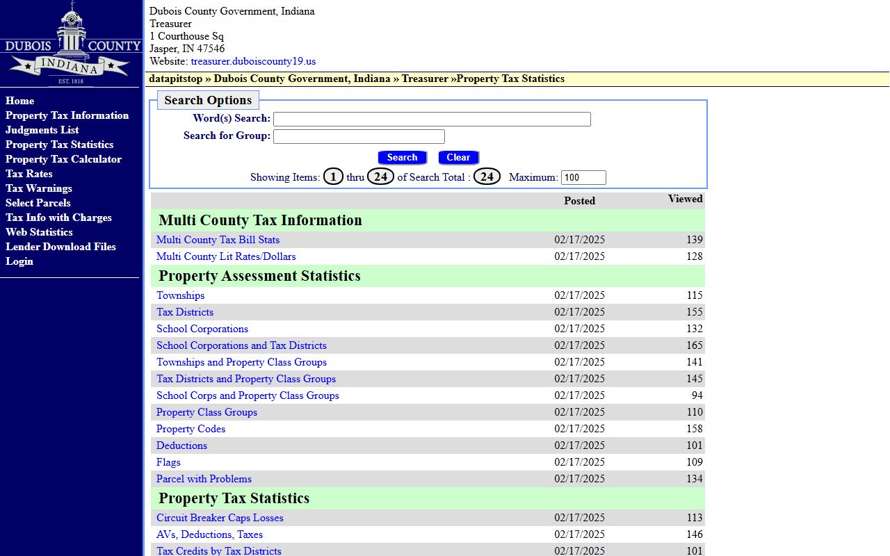 Dubois County Treasurer website for unclaimed money and tax information