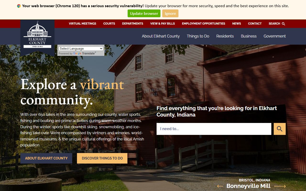 Elkhart County website for unclaimed money resources and county information