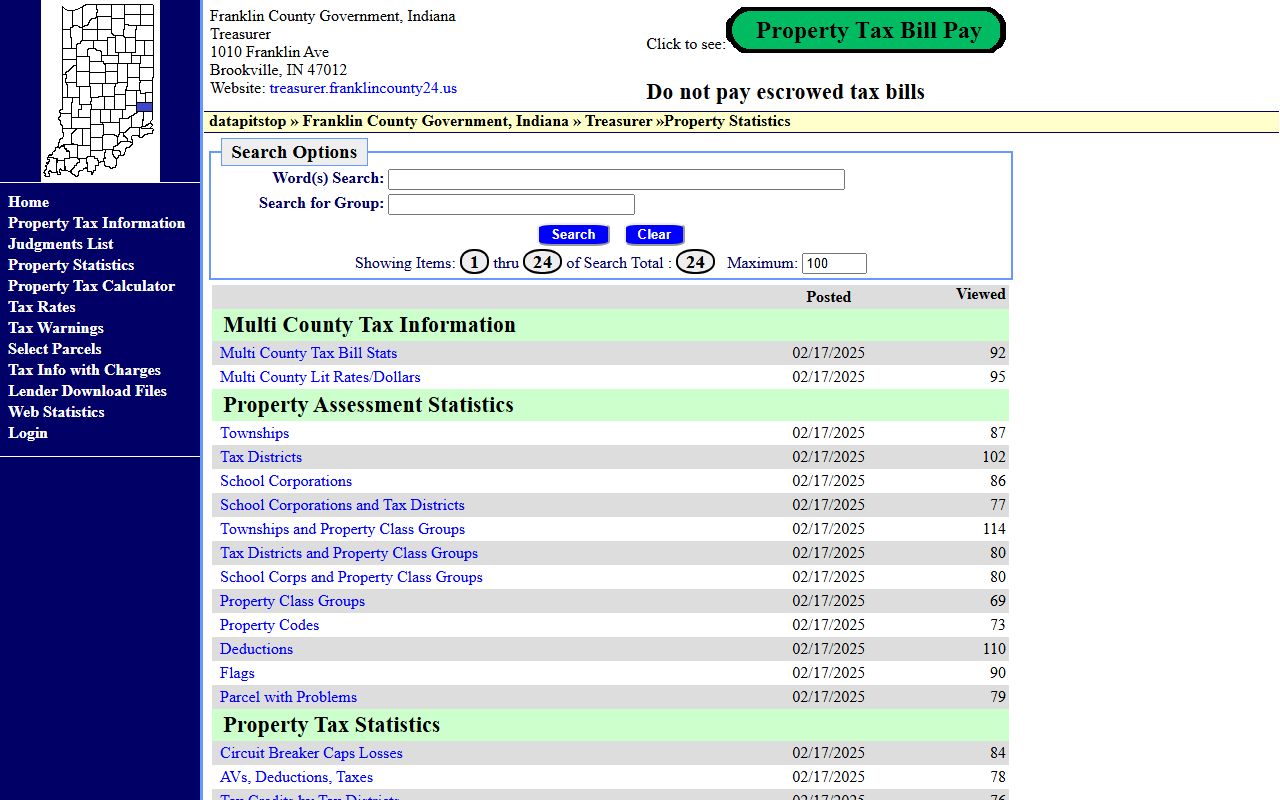 Franklin County Indiana treasurer website for unclaimed money