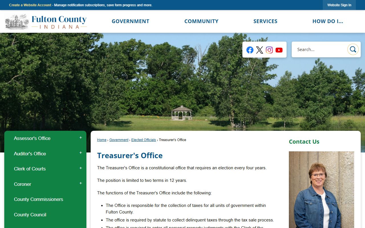 Fulton County Indiana treasurer page for unclaimed money