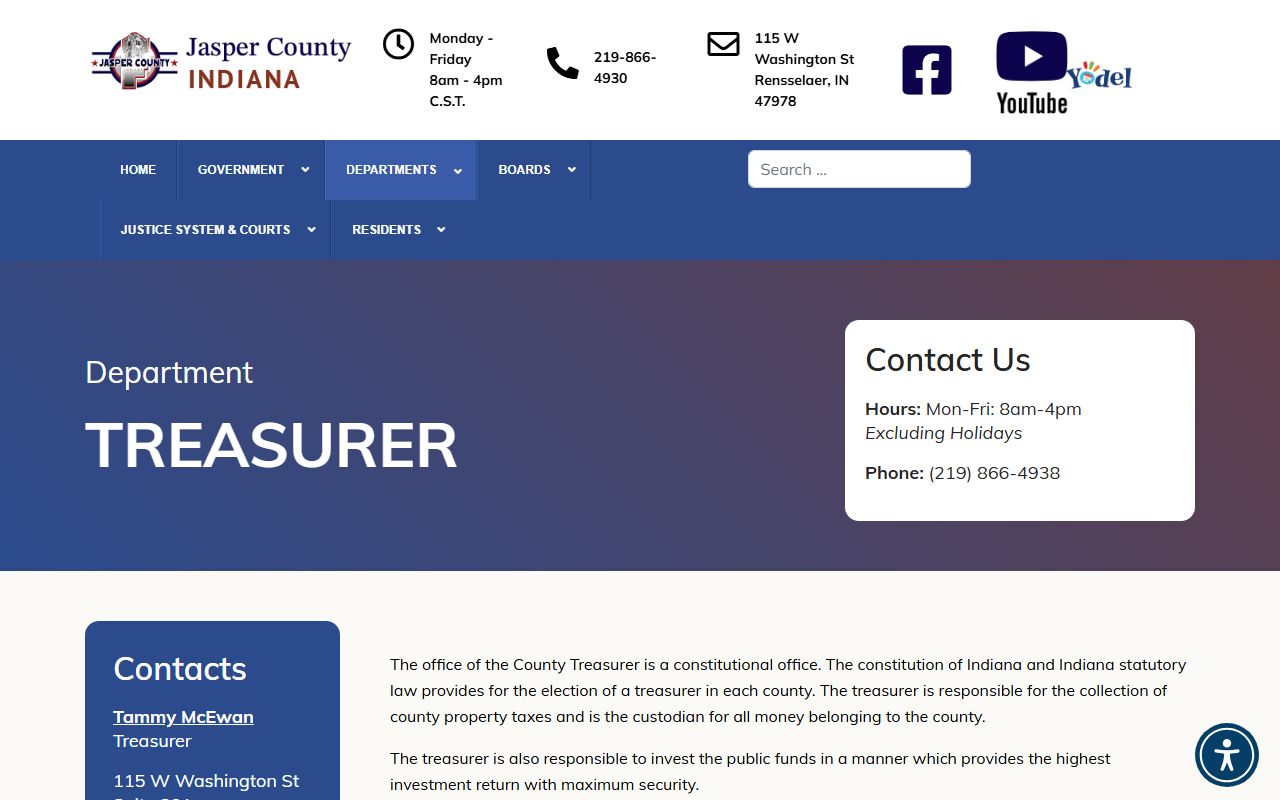 Jasper County Treasurer website for unclaimed money in Jasper County