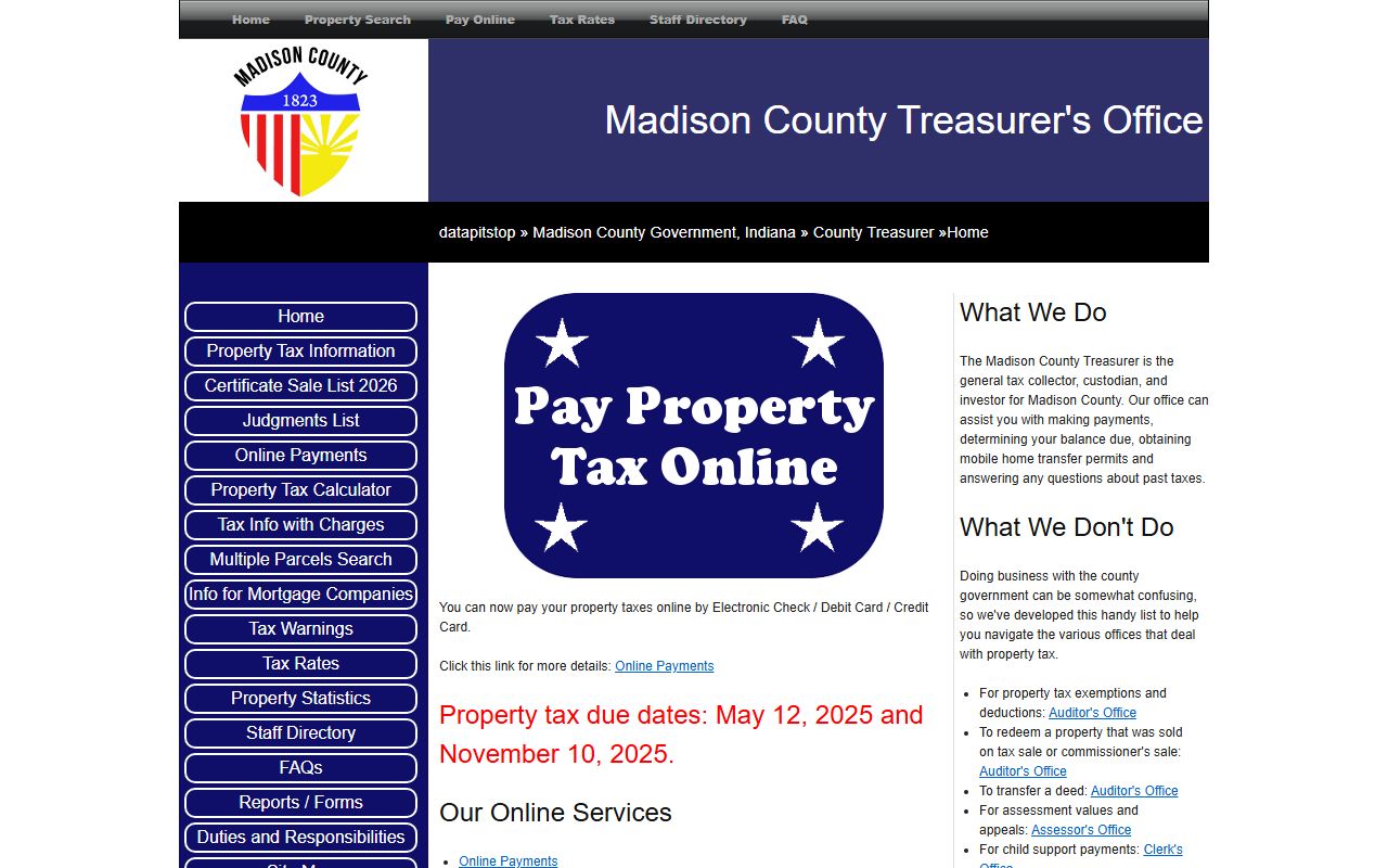 Madison County Treasurer website for local unclaimed money and financial records in Anderson Indiana