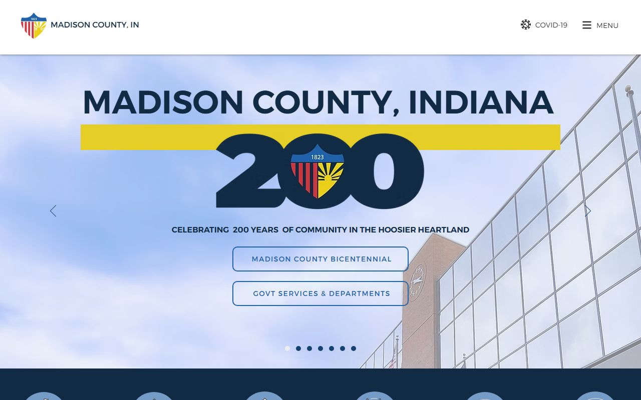 Madison County Indiana website showing county resources for unclaimed money research