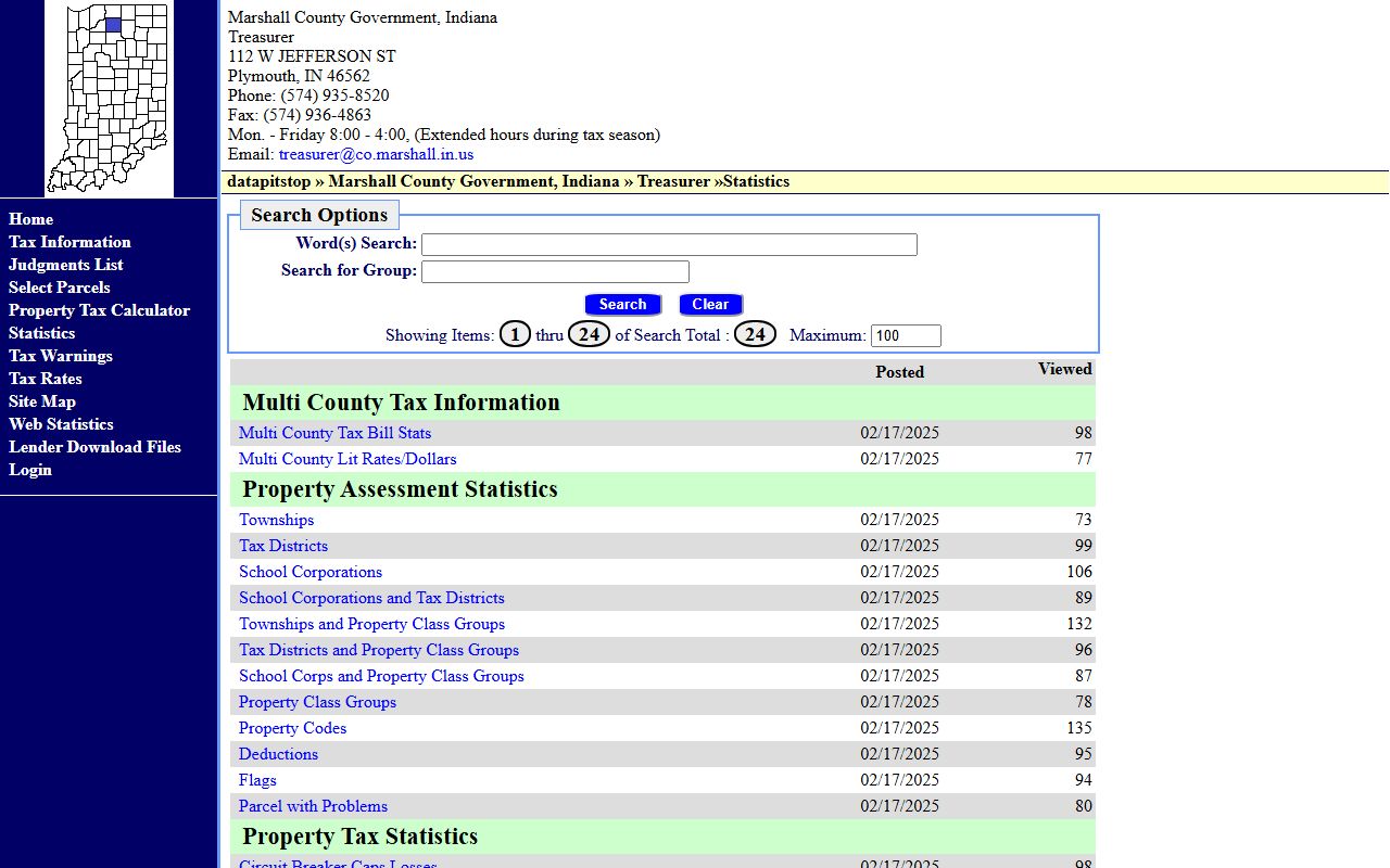 Marshall County Treasurer website for local unclaimed funds and tax information in Plymouth Indiana