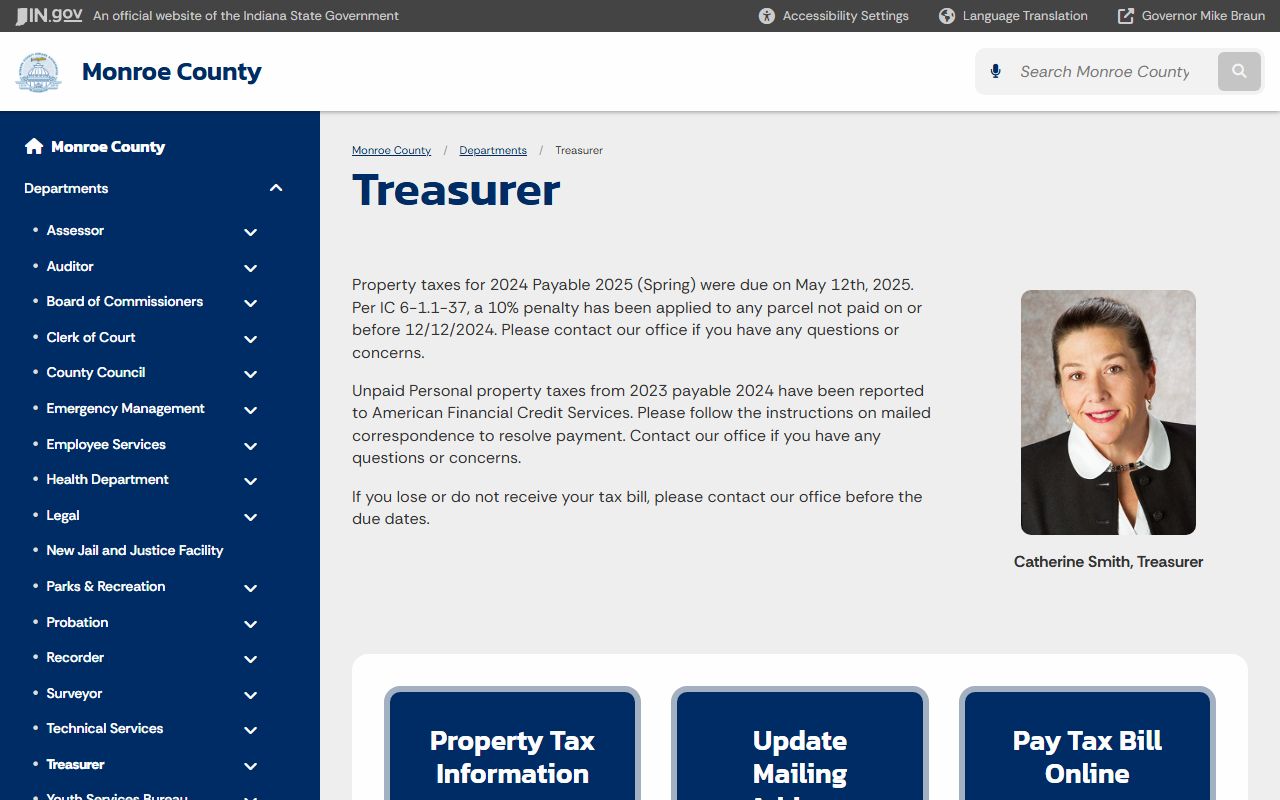 Monroe County Treasurer page for Monroe County unclaimed money