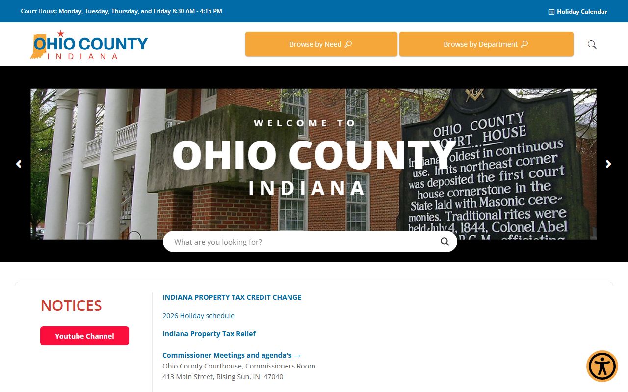 Ohio County Indiana government website for county resources and unclaimed money contacts in Rising Sun