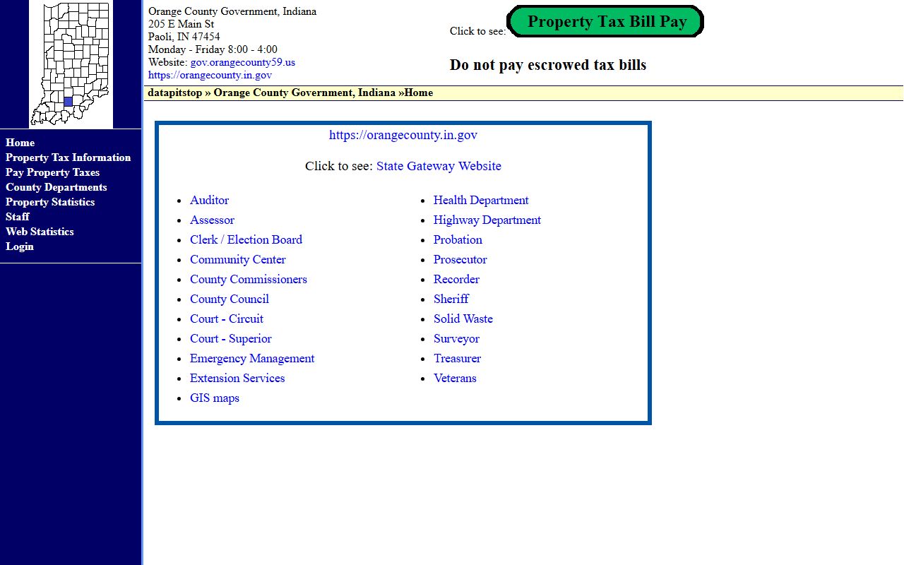 Orange County Indiana government website for local resources and unclaimed money contacts in Paoli Indiana