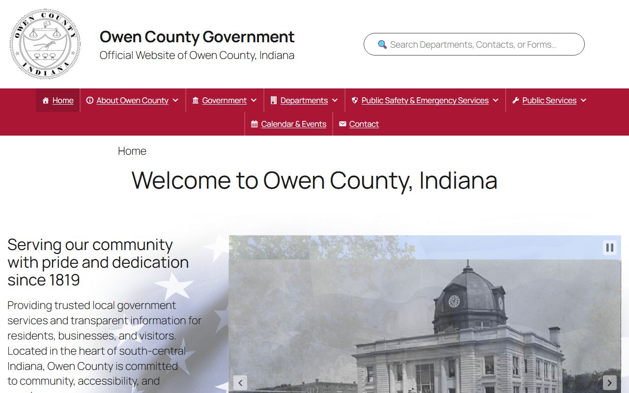 Owen County Indiana government website for county contacts and unclaimed money resources in Spencer Indiana