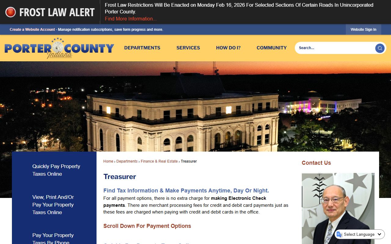 Porter County Treasurer website for unclaimed money in Porter County