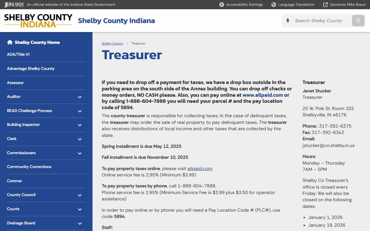 Shelby County Treasurer website for unclaimed money in Shelby County