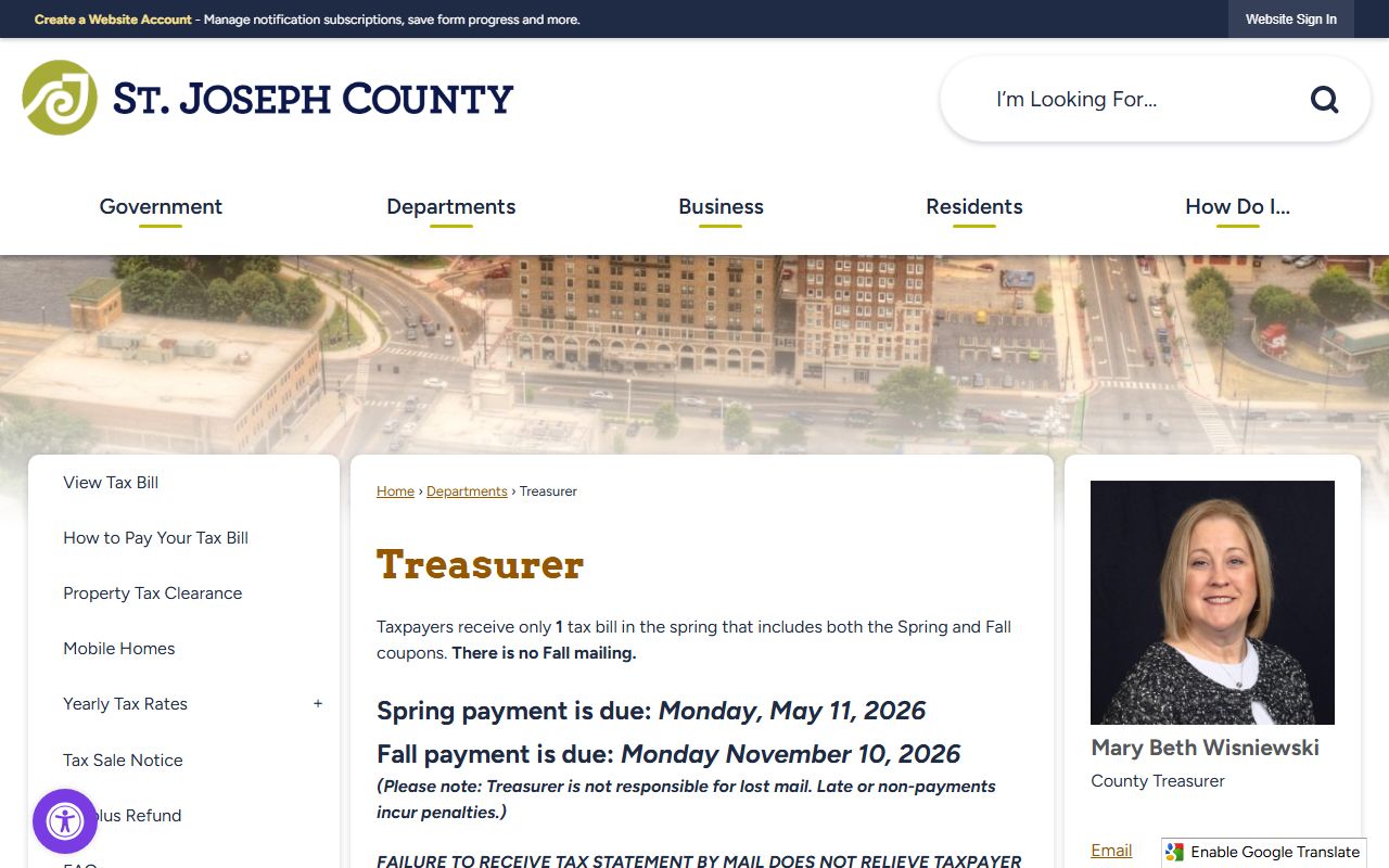 St. Joseph County Treasurer website for unclaimed money in St. Joseph County