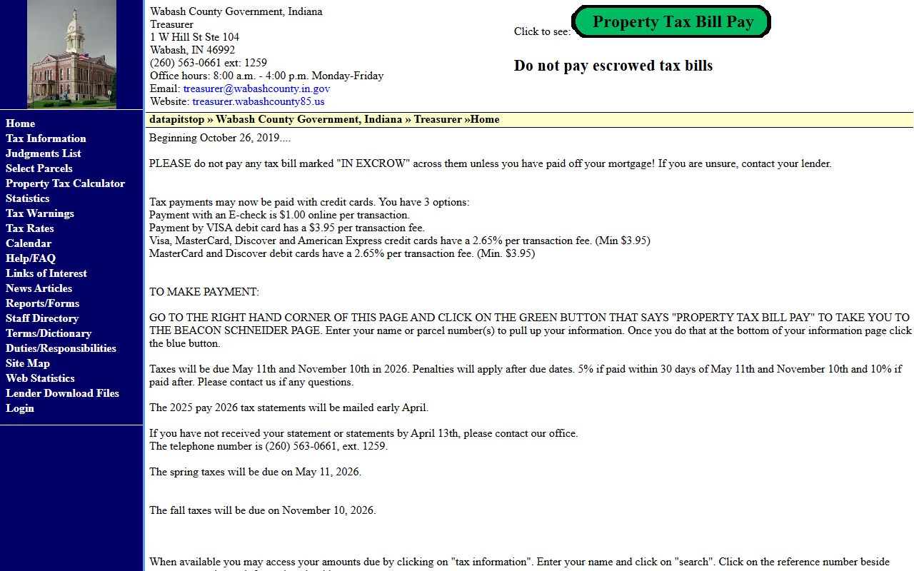 Wabash County Treasurer website for local unclaimed money resources